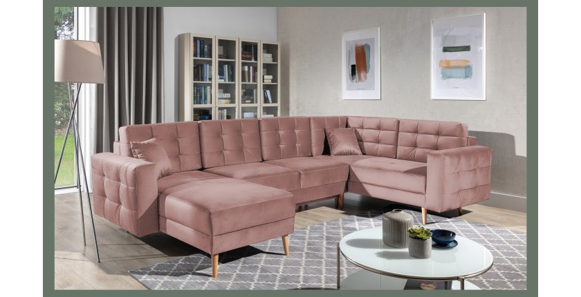 Canapé d’angle panoramique convertible HASGARD U 326x202 cm marron velours 