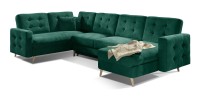 Canapé d’angle panoramique convertible HASGARD U 326x202 cm vert émeraude velours 
