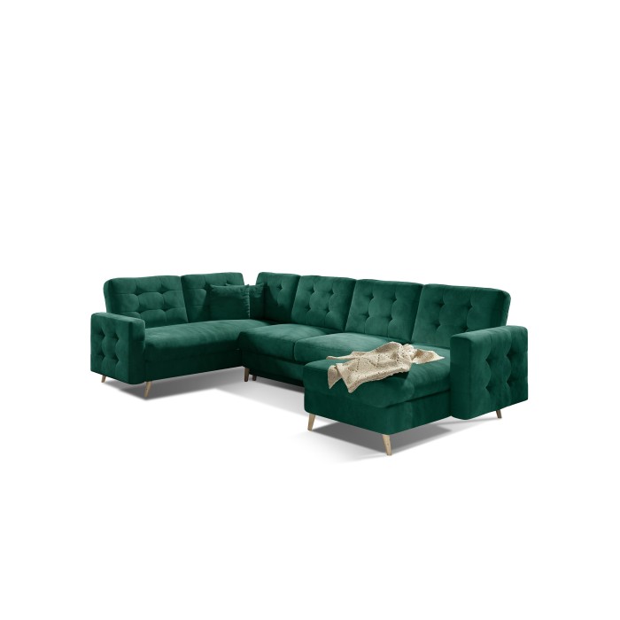 Canapé d’angle panoramique convertible HASGARD U 326x202 cm vert émeraude velours 