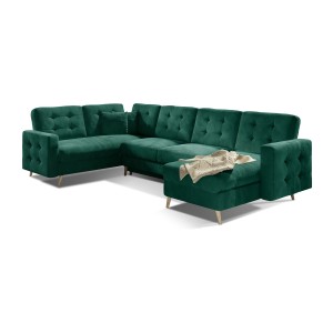 Canapé d’angle panoramique convertible HASGARD U 326x202 cm vert émeraude velours 