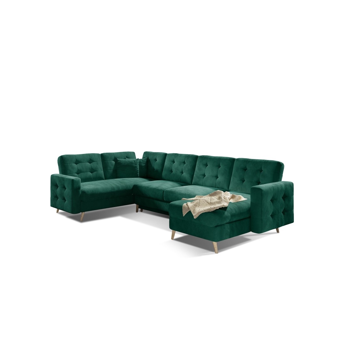 Canapé d’angle panoramique convertible HASGARD U 326x202 cm vert émeraude velours 
