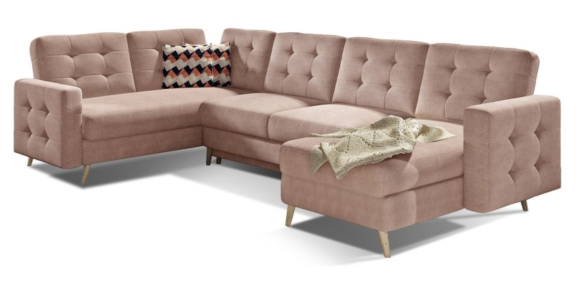 Canapé d’angle panoramique convertible HASGARD U 326x202 cm rose velours 