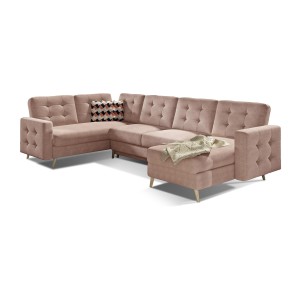 Canapé d’angle panoramique convertible HASGARD U 326x202 cm rose velours 