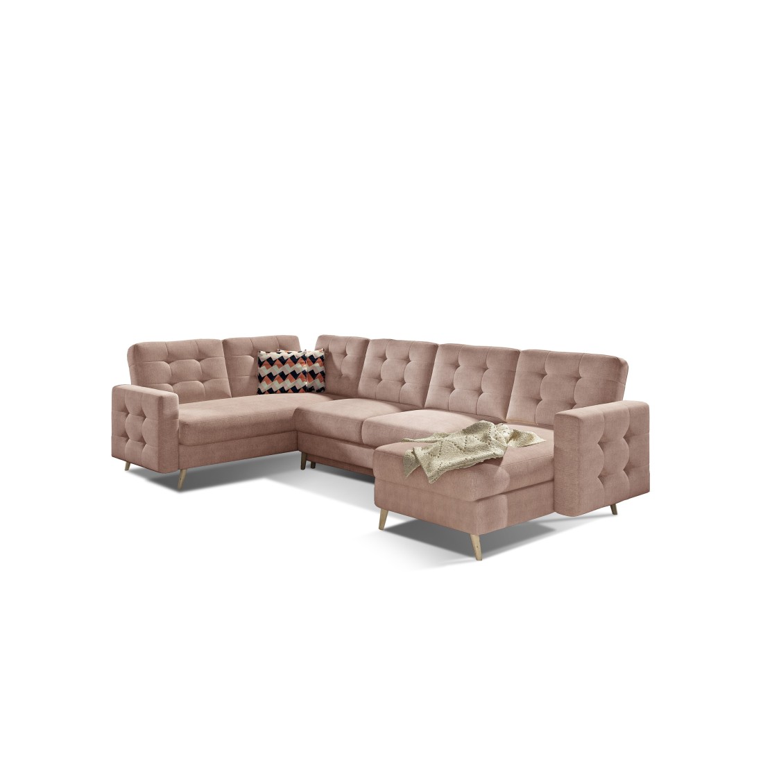Canapé d’angle panoramique convertible HASGARD U 326x202 cm rose velours 