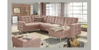 Canapé d’angle panoramique convertible HASGARD U 326x202 cm rose velours 