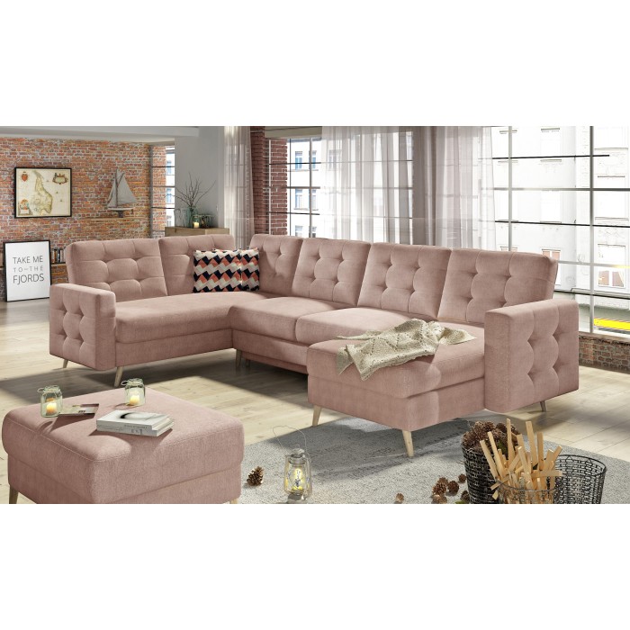 Canapé d’angle panoramique convertible HASGARD U 326x202 cm rose velours 