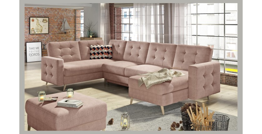 Canapé d’angle panoramique convertible HASGARD U 326x202 cm rose velours 