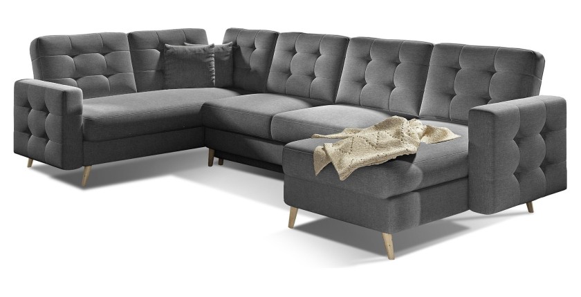 Canapé d’angle panoramique convertible U HASGARD 326 cm gris foncé avec coffre 