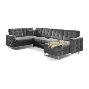 Canapé d’angle panoramique convertible U HASGARD 326 cm gris foncé avec coffre 