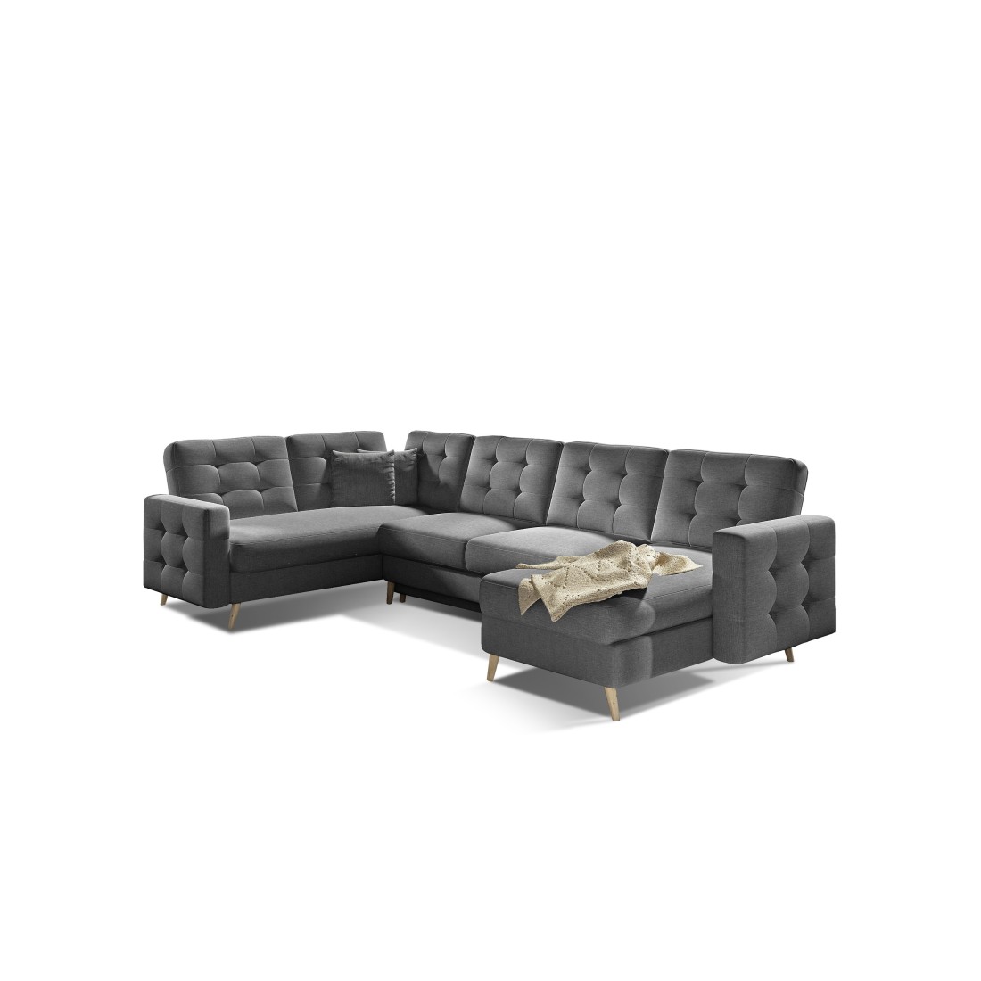 Canapé d’angle panoramique convertible U HASGARD 326 cm gris foncé avec coffre 