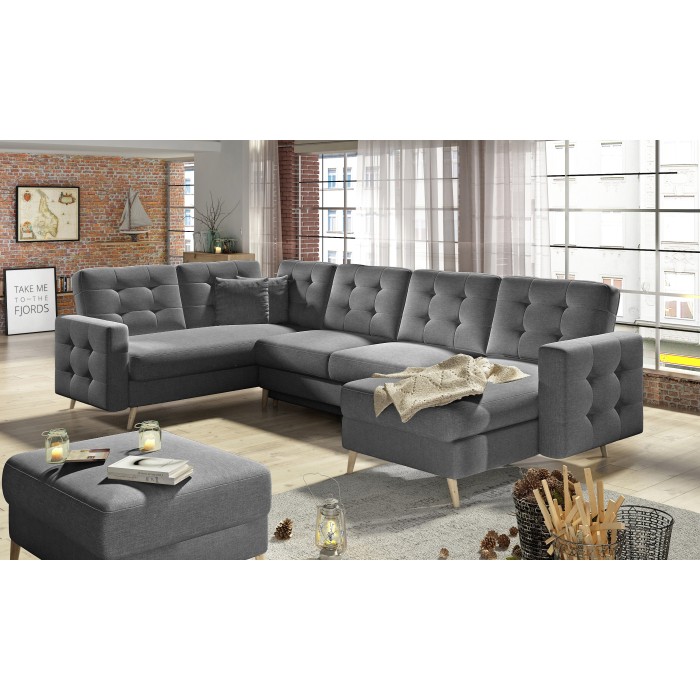 Canapé d’angle panoramique convertible U HASGARD 326 cm gris foncé avec coffre 