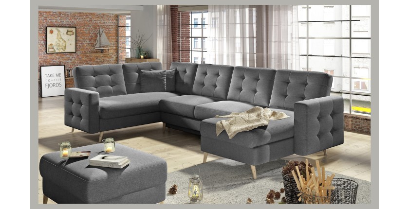 Canapé d’angle panoramique convertible U HASGARD 326 cm gris foncé avec coffre 