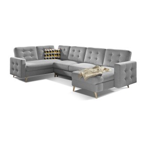 Canapé d’angle panoramique convertible U HASGARD 326 cm gris clair avec coffre 