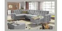 Canapé d’angle panoramique convertible U HASGARD 326 cm gris clair avec coffre 