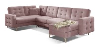 Canapé d’angle panoramique convertible U HASGARD 326 cm rose chenille avec coffre 