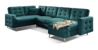 Canapé d’angle panoramique convertible U HASGARD 326 cm vert velours avec coffre 
