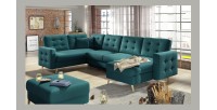 Canapé d’angle panoramique convertible U HASGARD 326 cm vert velours avec coffre 