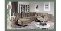 Canapé d’angle panoramique convertible U HASGARD 326 cm marron velours avec coffre 