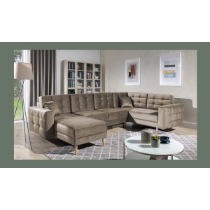 Canapé d’angle panoramique convertible U HASGARD 326 cm marron velours avec coffre 