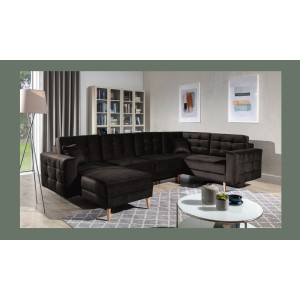 Canapé d’angle panoramique convertible U HASGARD 326 cm marron foncé velours avec coffre 