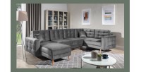 Canapé d’angle panoramique convertible U HASGARD 326 cm gris velours avec coffre 