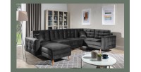 Canapé d’angle panoramique convertible U HASGARD 326 cm gris foncé velours avec coffre 