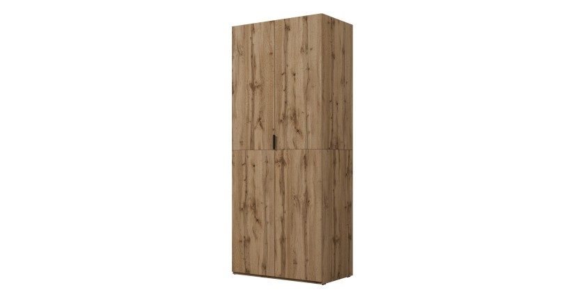 Armoire CALMIA chêne naturel 90 cm avec penderie et étagères