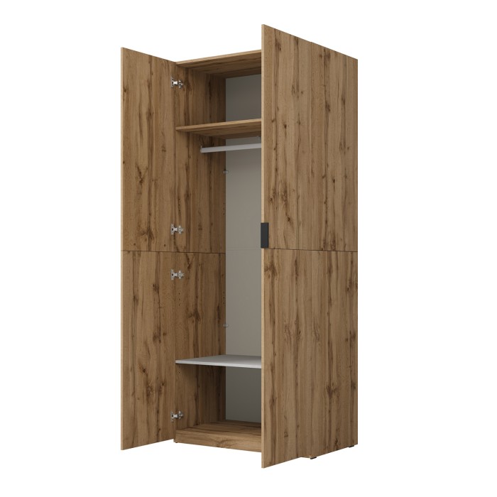 Armoire CALMIA chêne naturel 90 cm avec penderie et étagères