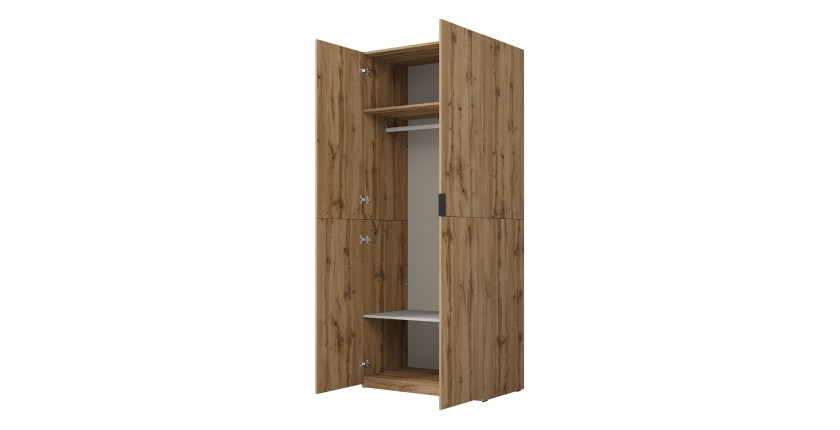 Armoire CALMIA chêne naturel 90 cm avec penderie et étagères