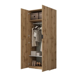 Armoire CALMIA chêne naturel 90 cm avec penderie et étagères