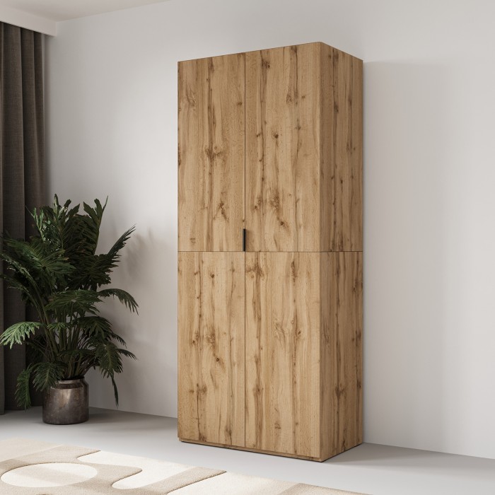 Armoire CALMIA chêne naturel 90 cm avec penderie et étagères