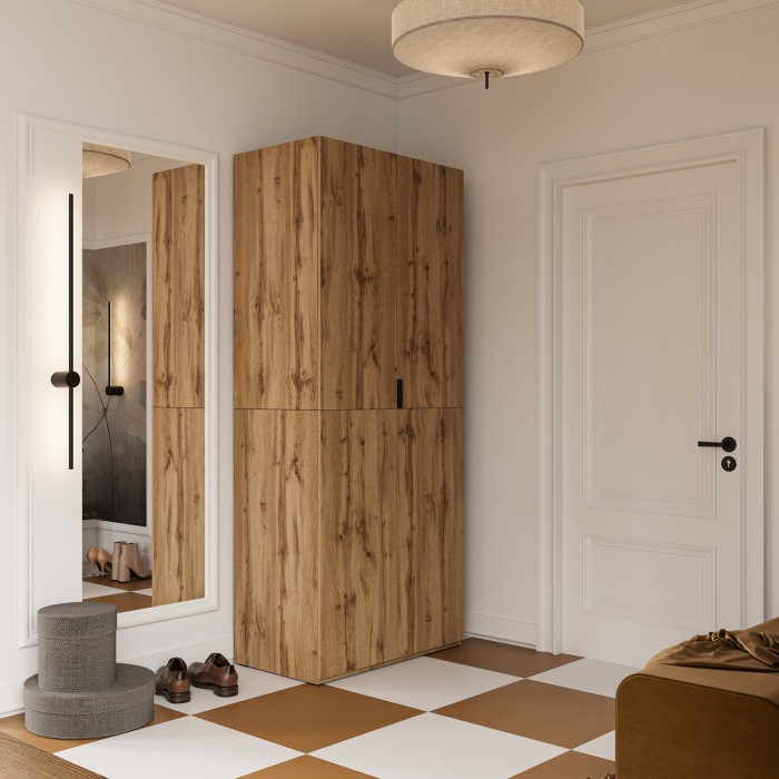 Armoire CALMIA chêne naturel 90 cm avec penderie et étagères