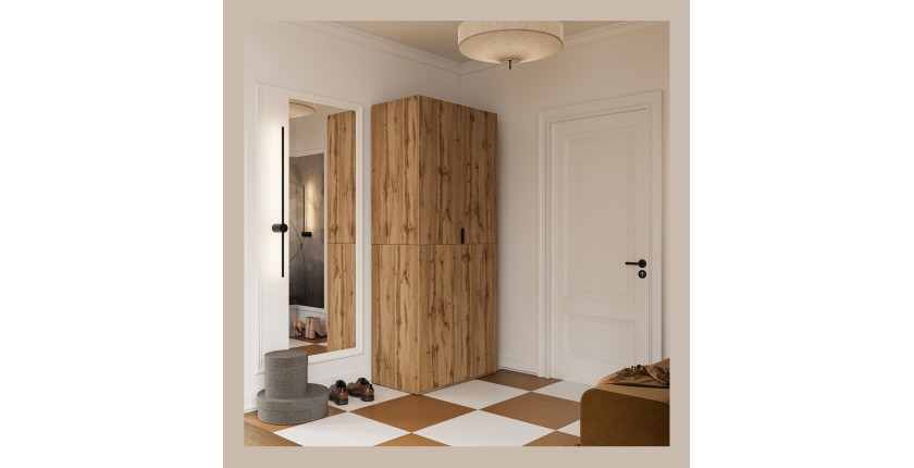 Armoire CALMIA chêne naturel 90 cm avec penderie et étagères