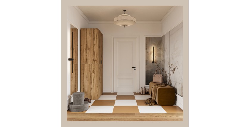 Armoire CALMIA chêne naturel 90 cm avec penderie et étagères