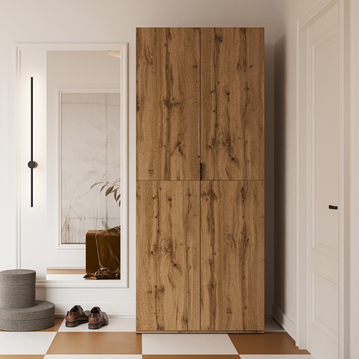 Armoire CALMIA chêne naturel 90 cm avec penderie et étagères