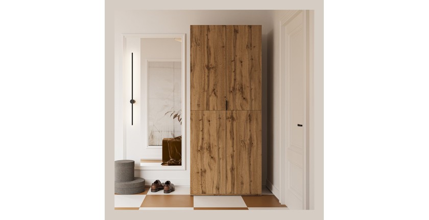 Armoire CALMIA chêne naturel 90 cm avec penderie et étagères