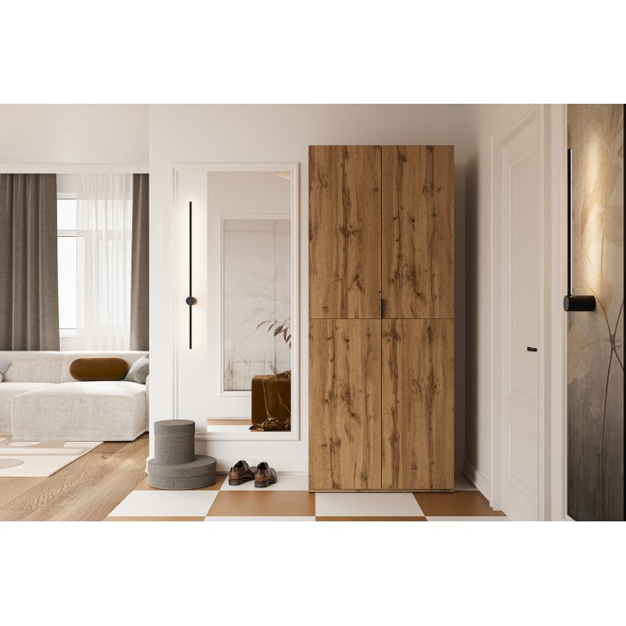 Armoire CALMIA chêne naturel 90 cm avec penderie et étagères