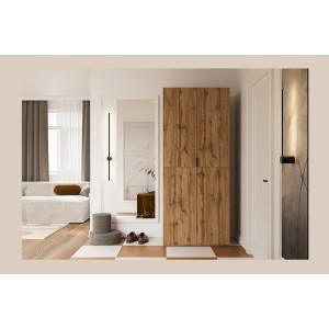 Armoire CALMIA chêne naturel 90 cm avec penderie et étagères
