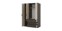 Armoire VALDORA 3 portes avec LED et 3 tiroirs chêne foncé et beige 139 cm
