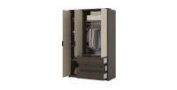 Armoire VALDORA 3 portes avec LED et 3 tiroirs chêne foncé et beige 139 cm