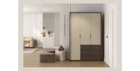 Armoire VALDORA 3 portes avec LED et 3 tiroirs chêne foncé et beige 139 cm