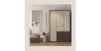 Armoire VALDORA 3 portes avec LED et 3 tiroirs chêne foncé et beige 139 cm