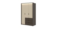 Armoire VALDORA 3 portes avec LED et 3 tiroirs chêne foncé et beige 139 cm