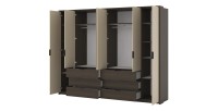 Armoire VALDORA 6 portes avec LED et 6 tiroirs chêne foncé et beige 274 cm