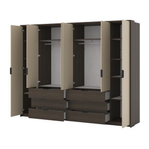 Armoire VALDORA 6 portes avec LED et 6 tiroirs chêne foncé et beige 274 cm