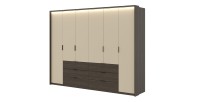 Armoire VALDORA 6 portes avec LED et 6 tiroirs chêne foncé et beige 274 cm