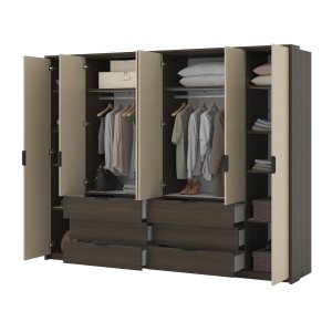 Armoire VALDORA 6 portes avec LED et 6 tiroirs chêne foncé et beige 274 cm