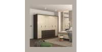 Armoire VALDORA 6 portes avec LED et 6 tiroirs chêne foncé et beige 274 cm