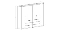 Armoire VALDORA 6 portes avec LED et 6 tiroirs chêne foncé et beige 274 cm