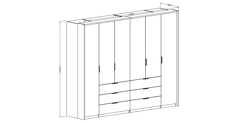 Armoire VALDORA 6 portes avec LED et 6 tiroirs chêne foncé et beige 274 cm